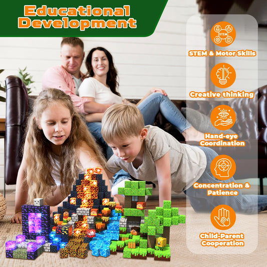 300 PCS Magnetic Blocks with Light Blocks - Easter Toys for Boys and Girls Age 3+ Years Old, Magnet Tiles Toys for Kids, Boys and Girls, Magnetic Building Blocks Cubes, Stacking Magnets for Kids
