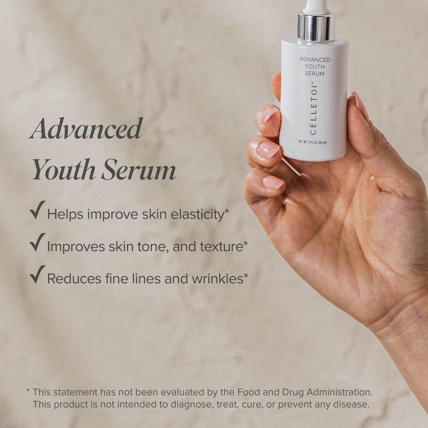 Isagenix Celletoi® Advanced Youth Serum - Firming, Correcting, Dermatologist Tested - Cruelty Free, Vegan - Helps Improve Skin Elasticity - Reduces Fine Lines and Wrinkles - 1.0 fl oz