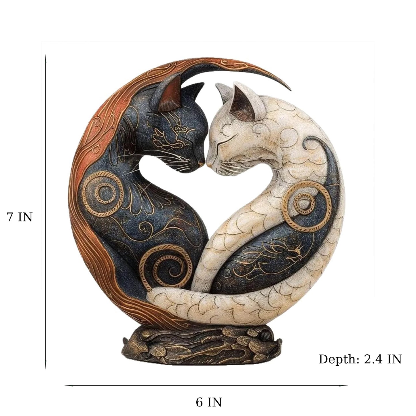 JNMYHM Black and White Yin Yang Cat for Home Decor, Cat Figurines Resin Room Decoration, Retro Cats Animal for Bookshelf Office Table, Gifts for Women Mom Cat Lovers