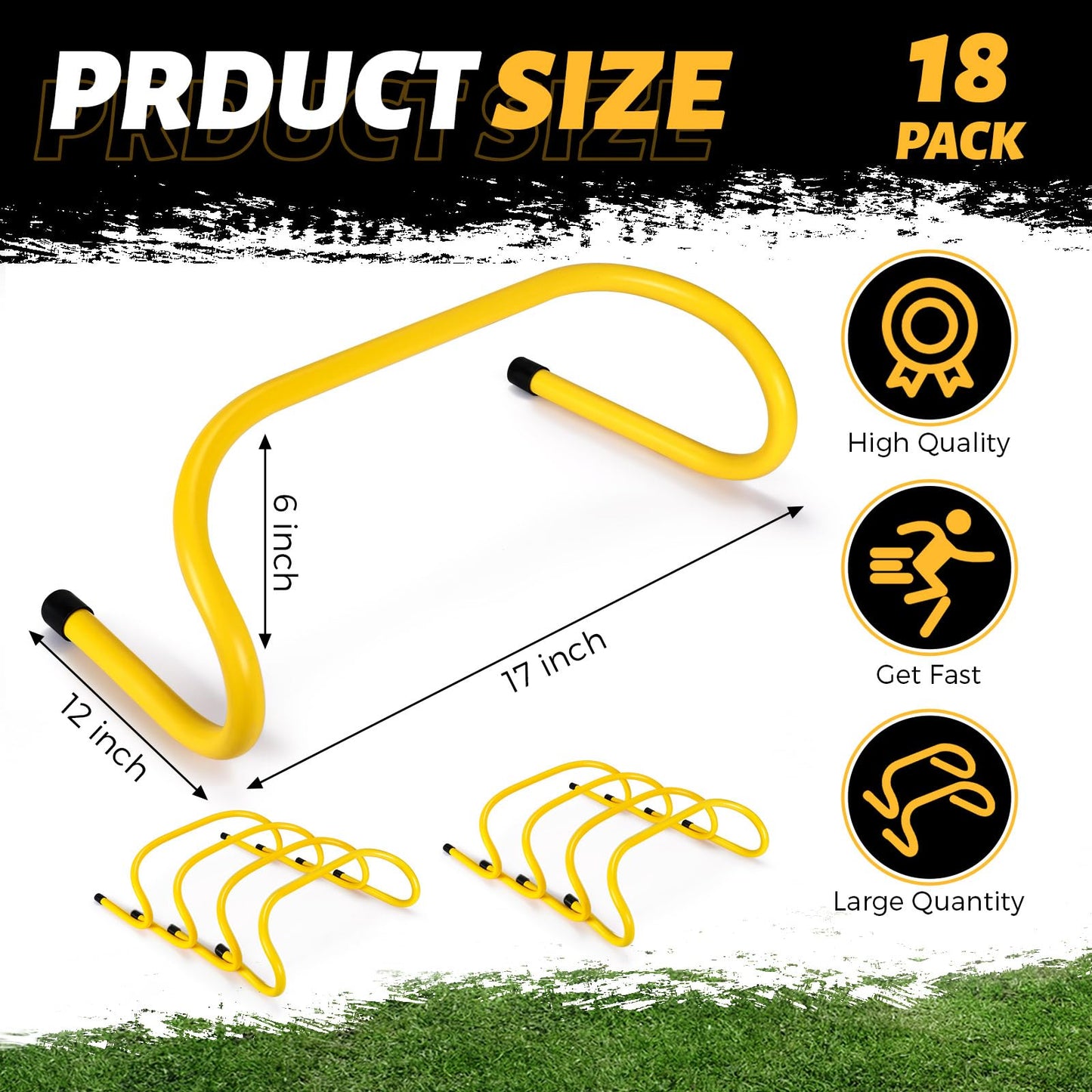 Wettarn 18 Pcs 6" Speed Training Hurdles Durable Agility Training Hurdle Agility Plyometric and All Purpose Equipment for Athletes, Soccer, Basketball(Yellow)