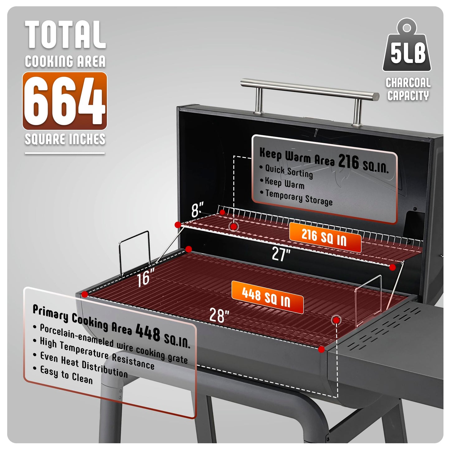 Feasto BBQ Charcoal Grill with Side Table, 30-In Heavy Duty Outdoor BBQ Grill with 647 Sq. In Cooking Area for Outdoor Barbecue in Backyard, Patio and Parties, Black