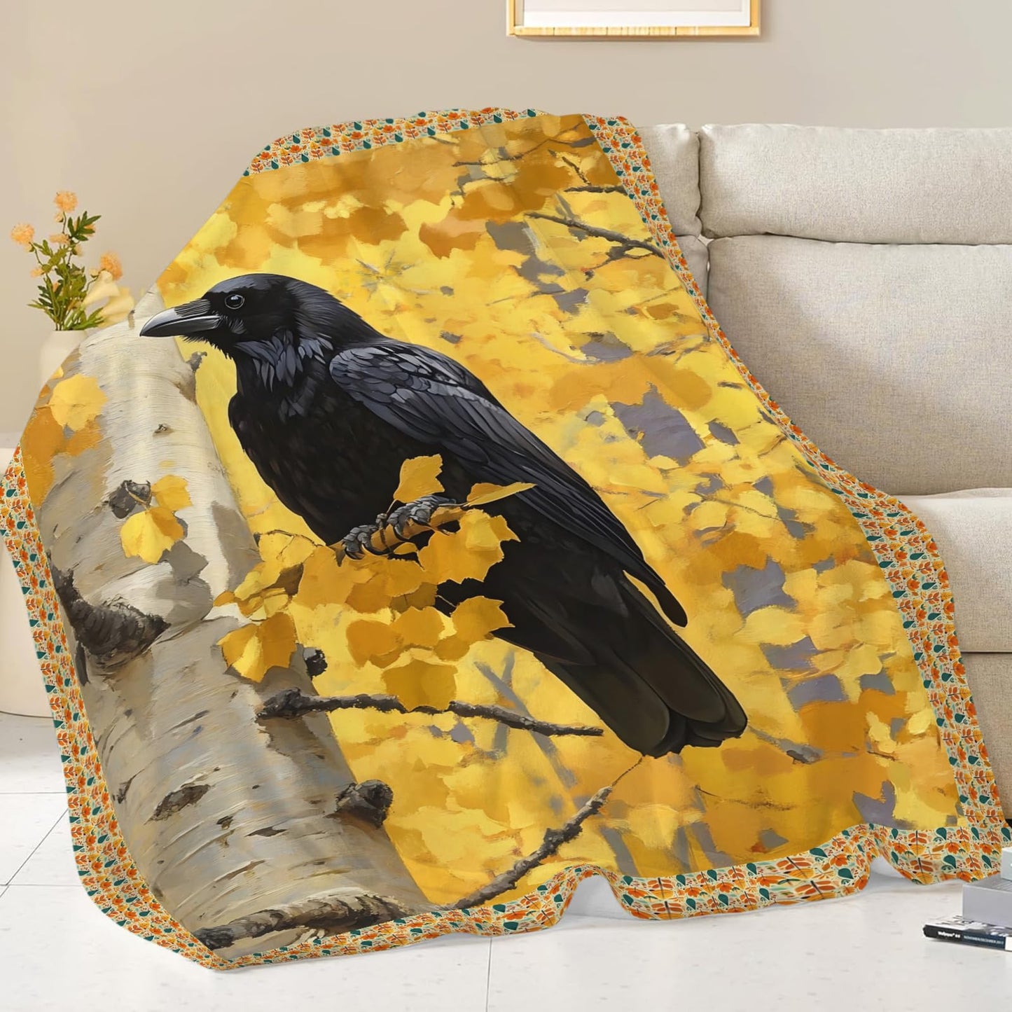 Crow Blanket for Girls Women Boys Men Adults Kids Soft Cozy Fleece Raven Throw Blankets Gifts Warm Flannel Plush Lightweight Decor for Couch Bed Sofa 50"X40"