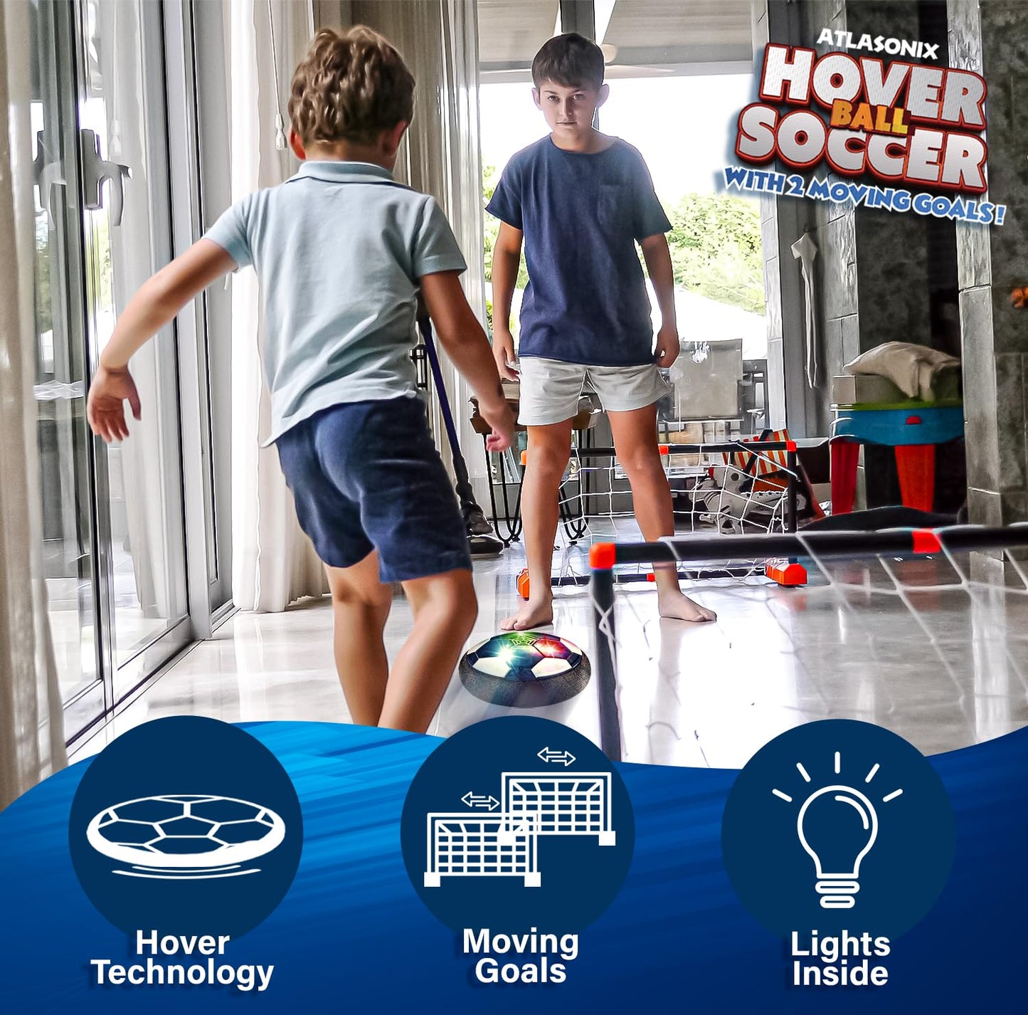 Hover Soccer Ball - Indoor Soccer Ball, Indoor Flying Toy Games (2 Floating Disks + 2 Floating Gliding Goals) Boy Birthday Gifts, Indoor Silent Game | 4 in 1 Pack