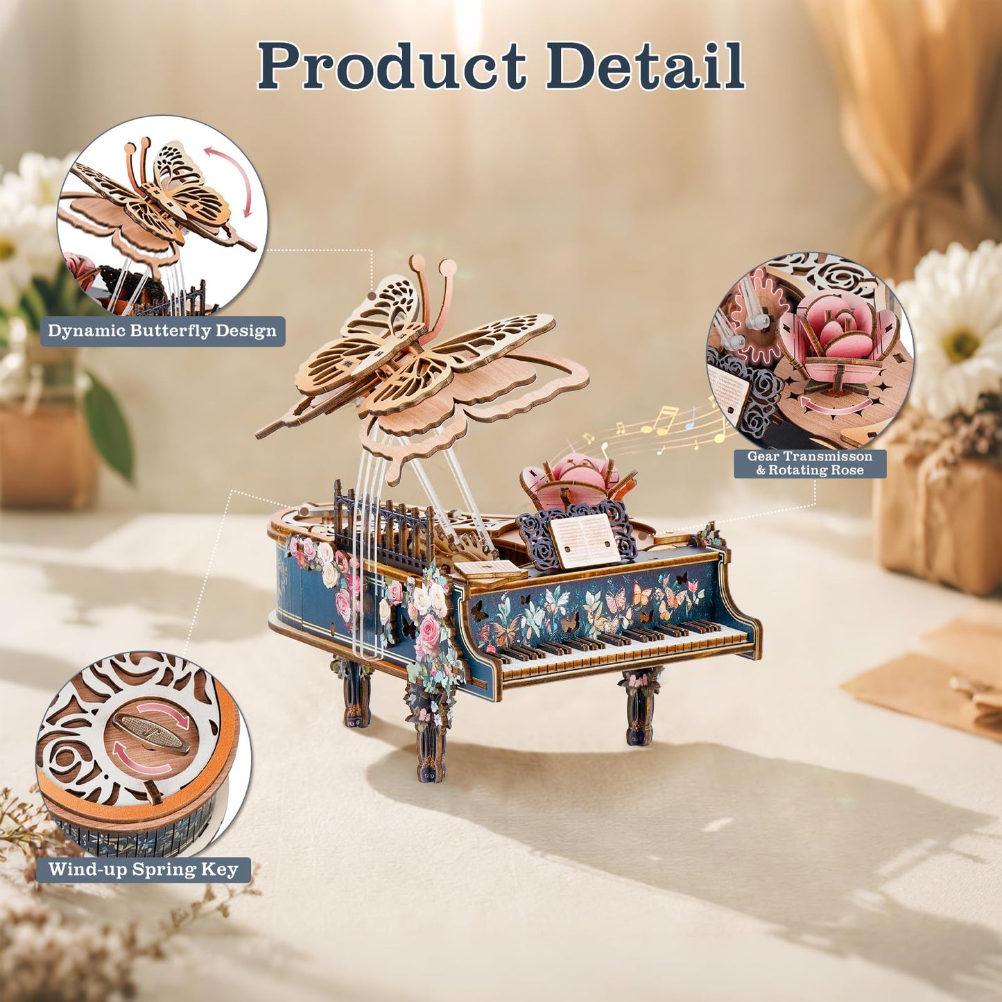 3D Wooden Puzzles for Adults, Magic Piano 3D Puzzle Mechanical Model Kit Music Box, DIY Wooden Model Building Hobby Gifts for Men Women, Birthday Gift for Music Box Puzzle Lover