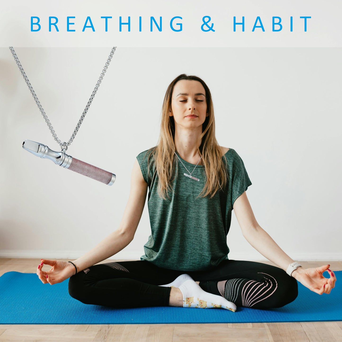 Anxiety Breathing Necklace Meditation Natural Crystal & Stone Breathe Necklace Stainless Steel Quit Vaping tools Mindfulness Pendant Stress Relief & Natural Calm (Strawberry Crystal)