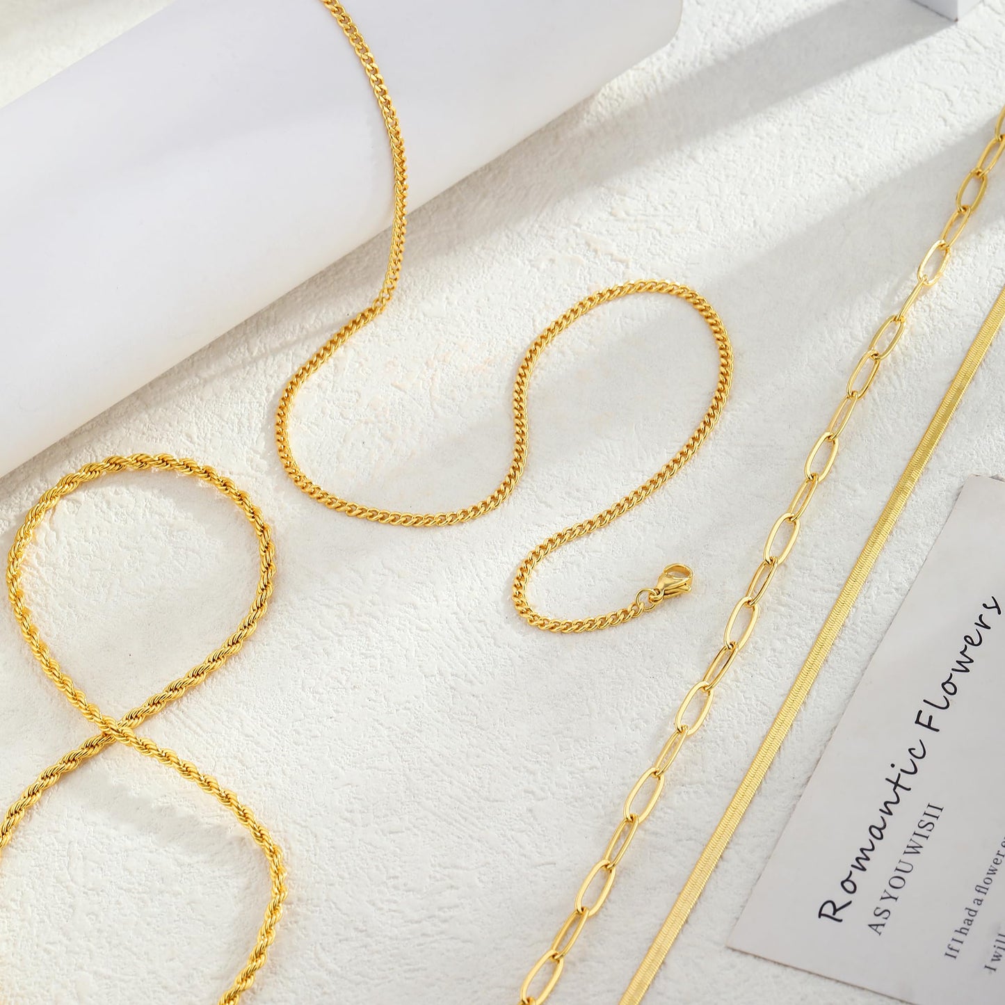 MFRYK Gold Necklaces Stack For Women,14K Gold Plated Simple Layered Choker Necklaces For Women,Stackable Multilayer Gold Rope Cuban Herringbone Snake Paperclip Chain Layering Necklace Set Jewelry Gift