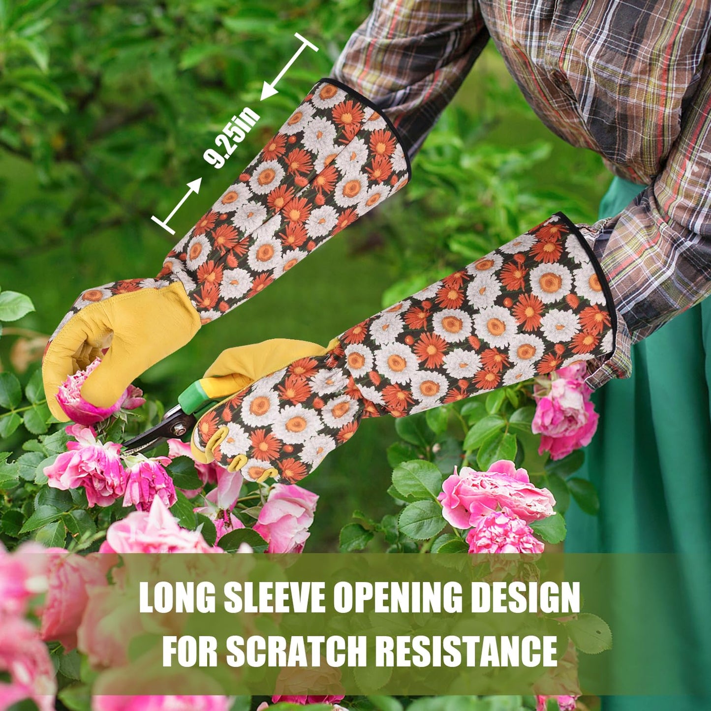 WOHEER Long Gardening Gloves for Women Thorn Proof,Rose Pruning Cowhide Leather Garden Glove for Cactus, Rose and Blackberry（Medium, Brownish）