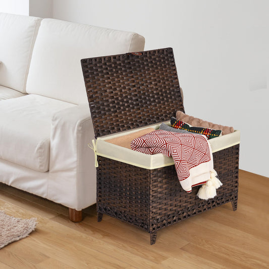 Honjourai Wicker Storage Basket with Lid,Rattan Shelf Basket with Removable Liner Bag,160L Storage Bin,Storage Trunk with Heightened Feet,Storage Container for Wardrobe,Home Organizer