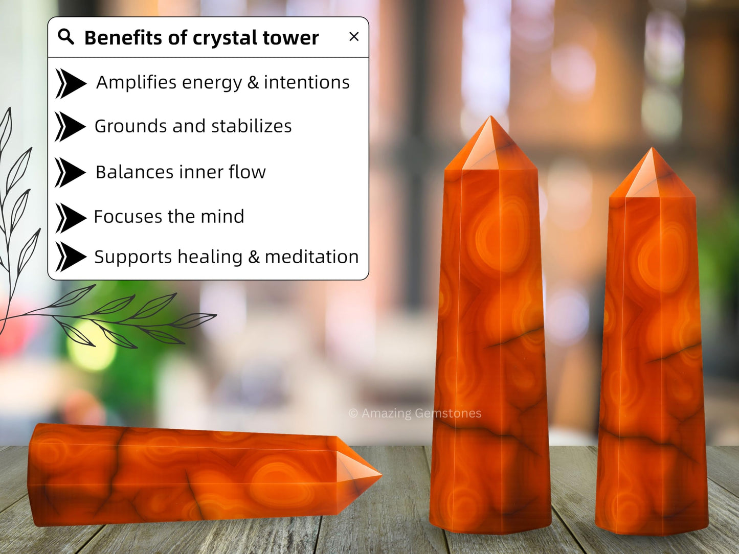 Amazing Gemstone Carnelian Crystal Towers ~ Natural Healing Crystal Point Obelisk for Reiki Healing and Crystal Grid (3" to 4" INCH)