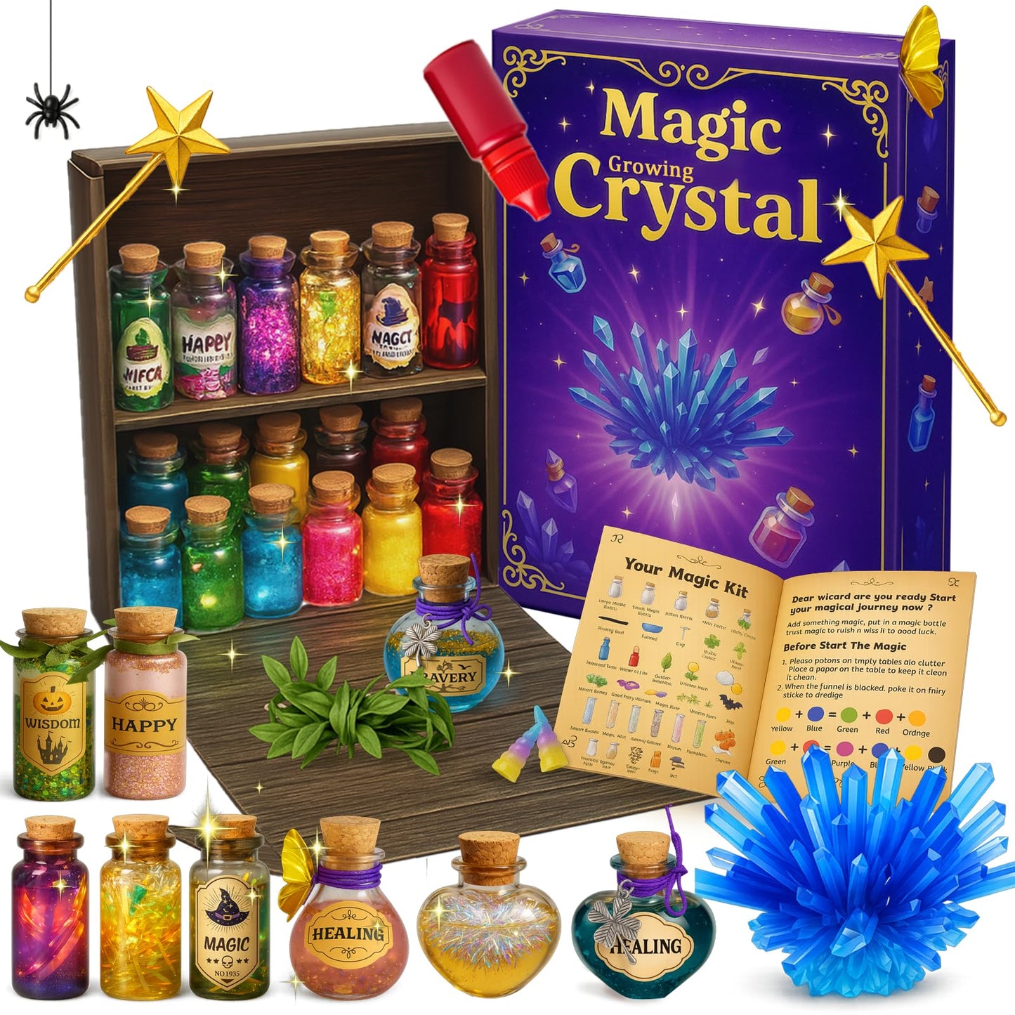 AMIZEY Potion Kits for Kids – 20 Bottles with Magic Growing Crystal, Arts and Crafts for Kids, Halloween & Christmas Decorations Gifts for Girls Boys 6 7 8 9 10 11 12 Year Old