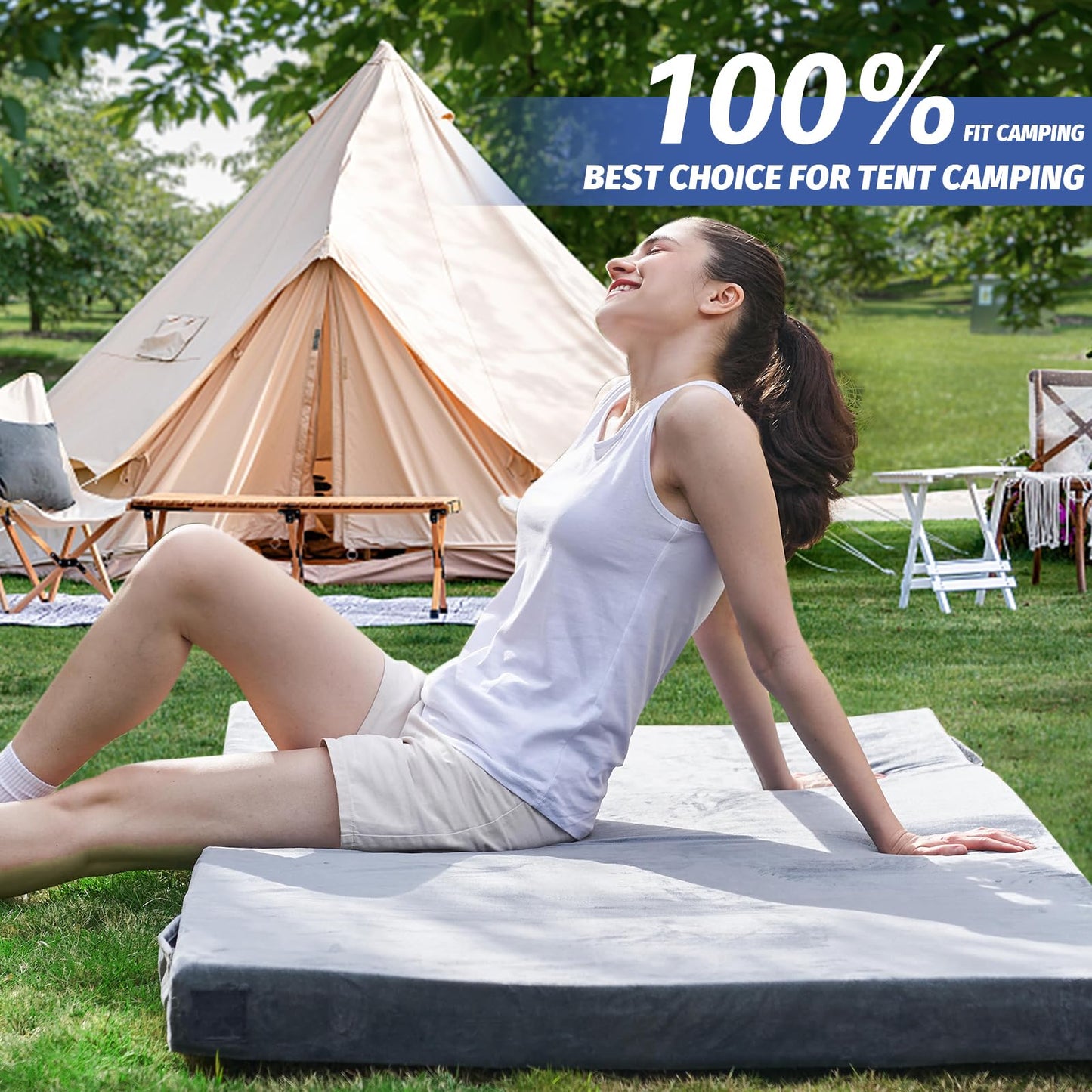 CYMULA Camping Mattress Pad Sleeping Mat, Portable Roll Up Mattress for Adults Camping, Bed Pads for Sleeping, Guest Beding for Sleepover Car Bed with Travel Bag