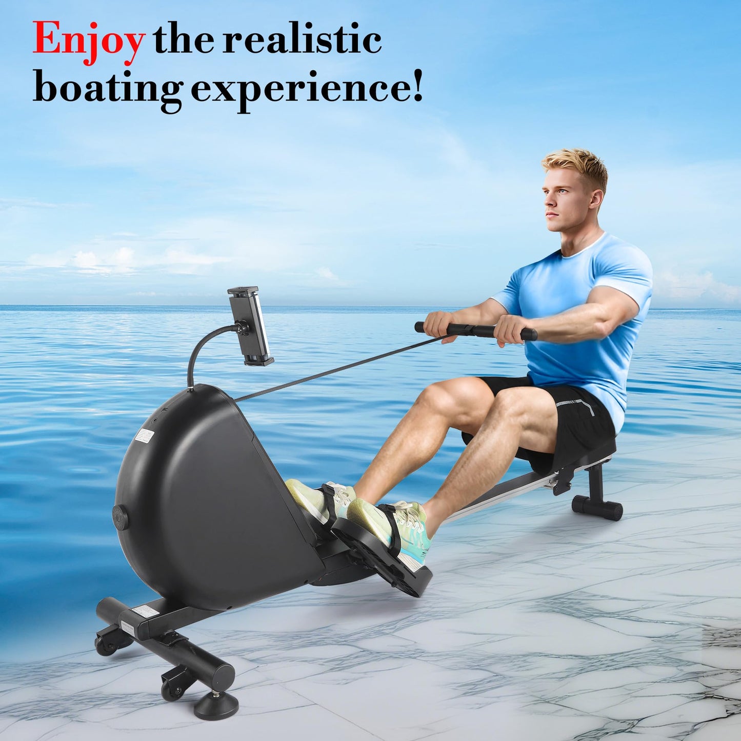 Rowing Machines for Home,Magnetic Rowing Machine with 16 Levels, 350 LB Weight Capacity, Free Snailcle App