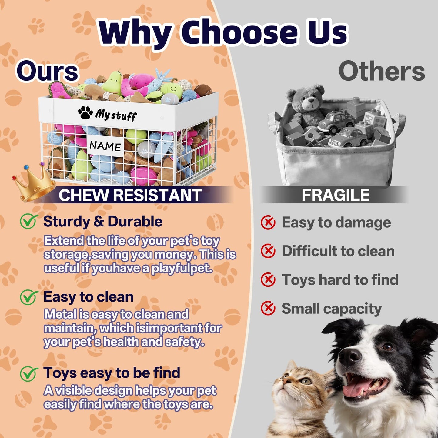 Kaiferty Indestructible X-Large Dog Toy basket, Chew-Proof Medium Toy Bin, Pet Toy Bin Dog Metal Basket for Toys, Puppy Toy Storage Organizer Blankets, Toy Box for Living Room Area (White)