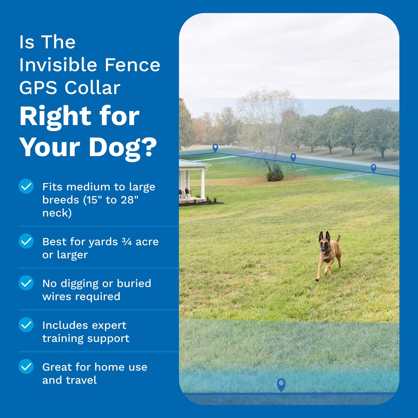 Invisible Fence GPS Dog Fence & Tracking Collar - Wireless - Smart Dog Collar with App Controlled Tracking - Fits Medium & Large Dogs Neck 15"-28" Waterproof