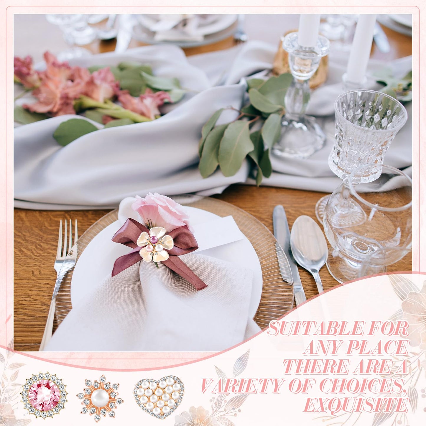 Giegxin 48 Pcs Rhinestone Buttons for Crafts Clothes Faux Pearl Embellishments Pink Butterfly Rhinestone Flower Buttons Vintage Women Pearl Brooch for Jewelry Making, DIY, Bags Shoes Supplies