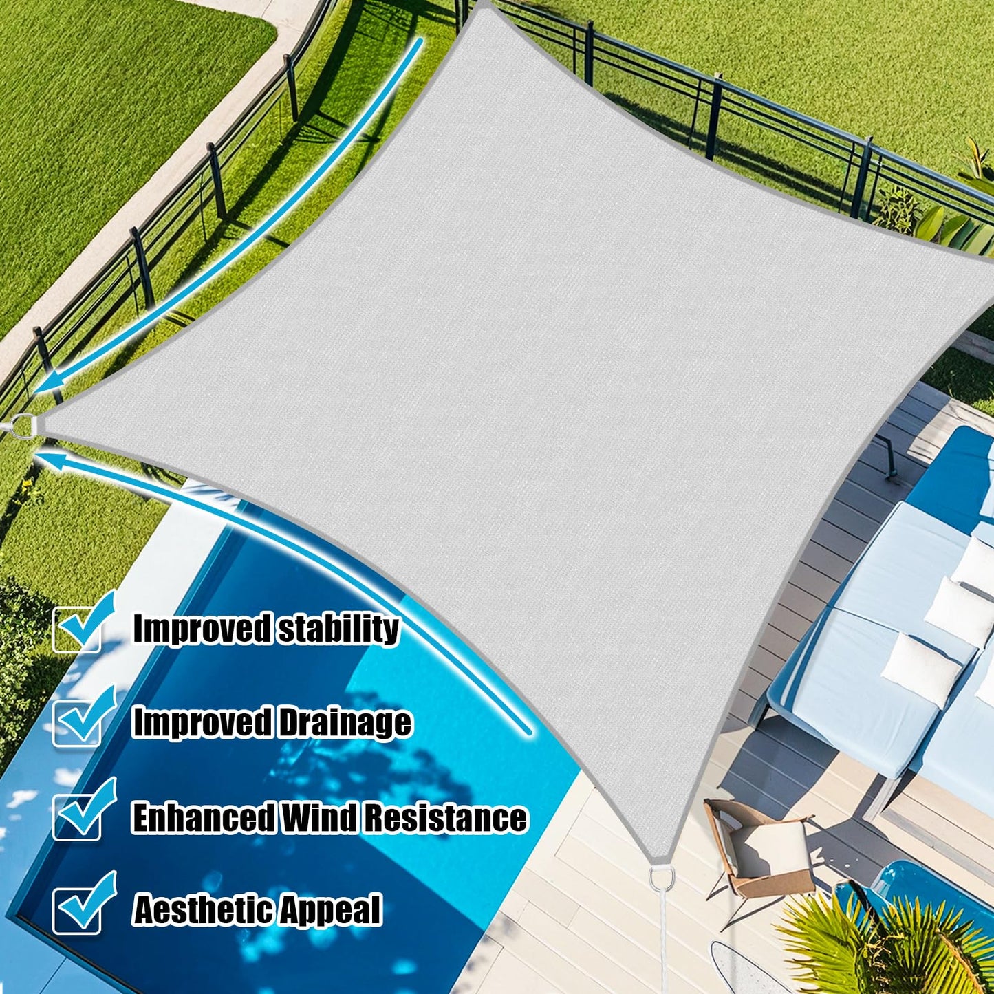 Amagenix Sun Shade Sail 16'X20' Curved Edge Outdoor Shade Canopy Light Grey Breathable 95% UV Block Shade Cloth for Patio Garden Backyard (We Make Custom Size)
