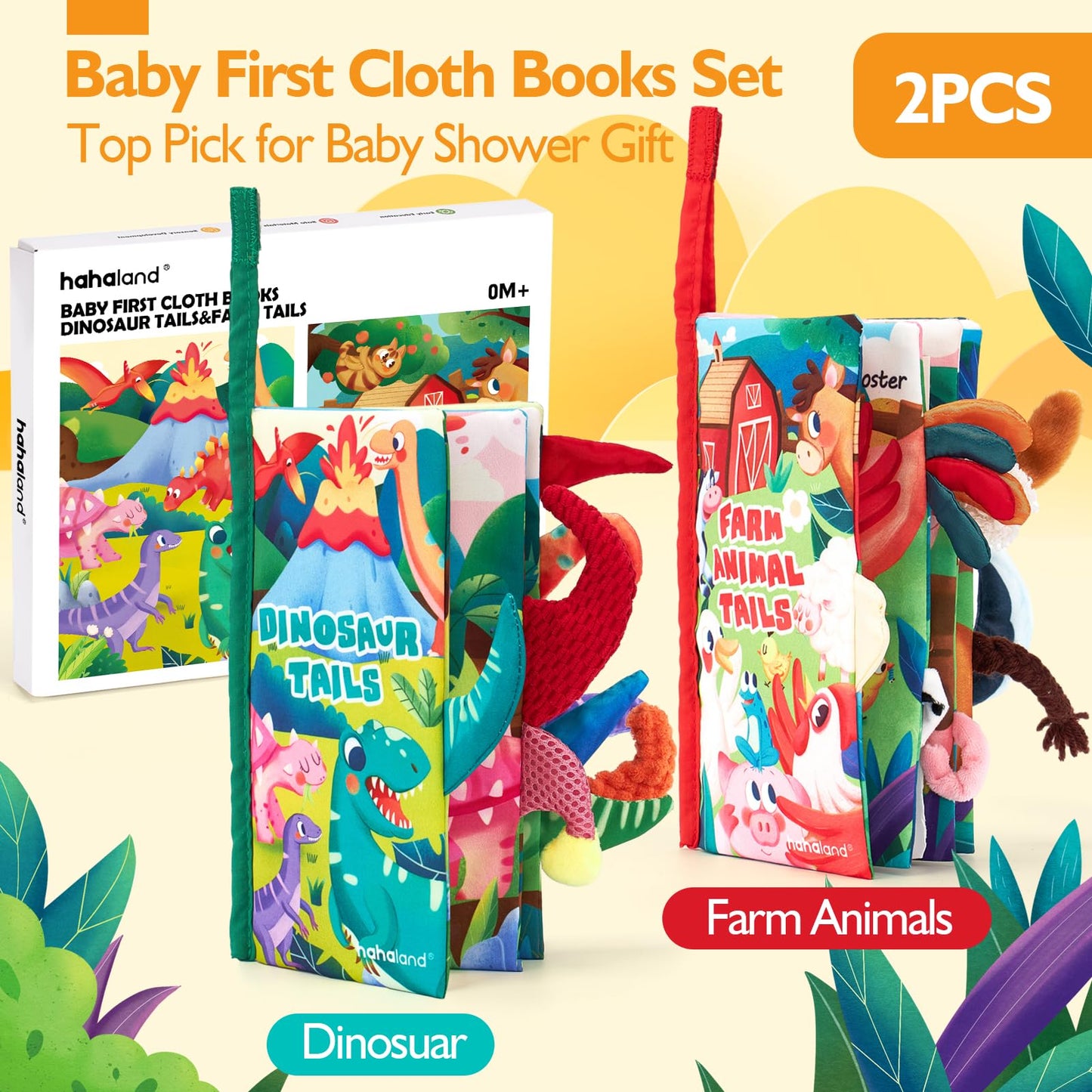 hahaland Baby Books 2PCS - Baby Toys 0-6 Months - Touch & Feel Tummy Time Sensory Soft Books for Babies 0-12 Months, Stroller Travel Toys