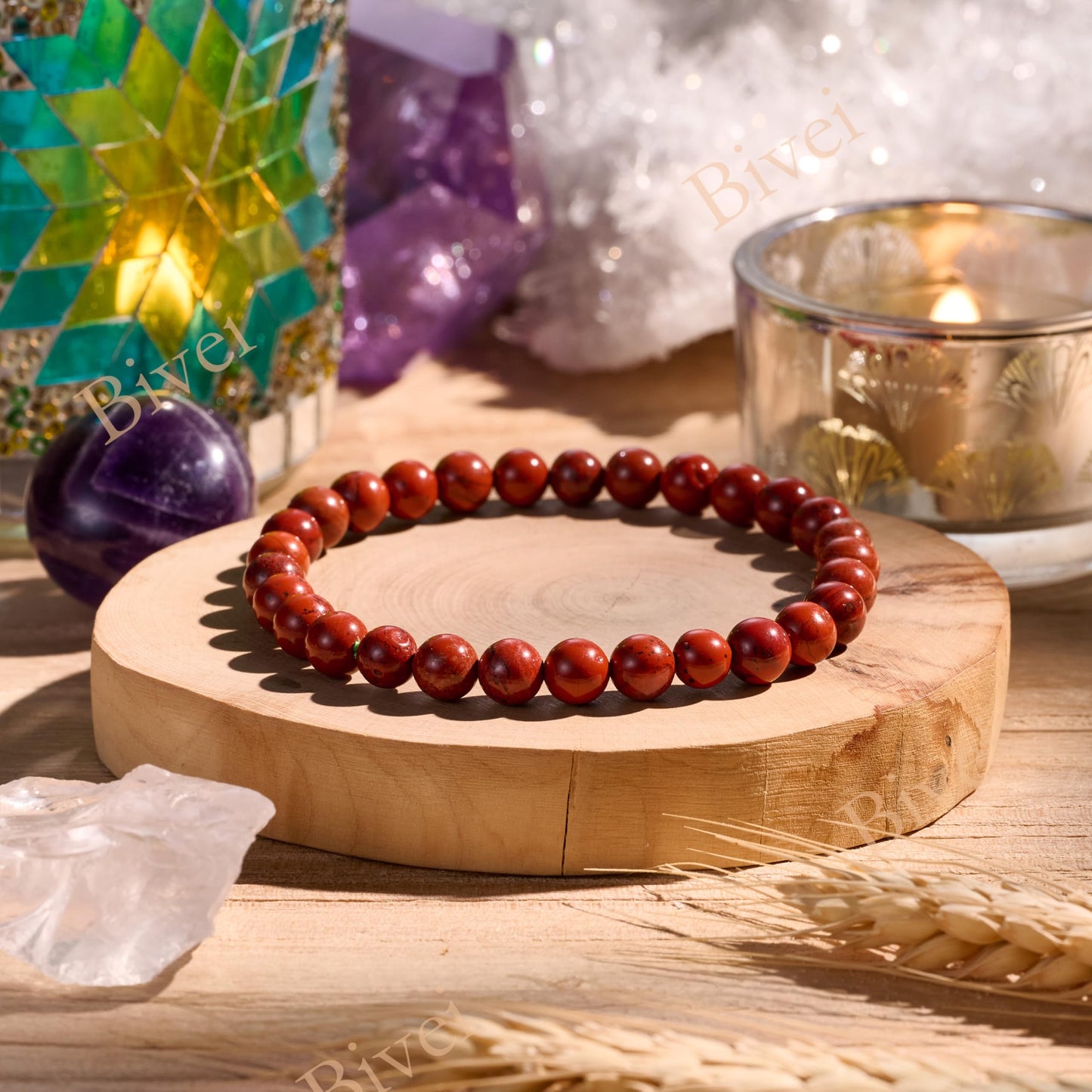 Bivei Red Jasper-Strong Base-6mm Beaded Bracelets for Women Handmade Semi Precious Natural Stone Stretch Elastic Jewelry for Women Yoga Protection Gifts