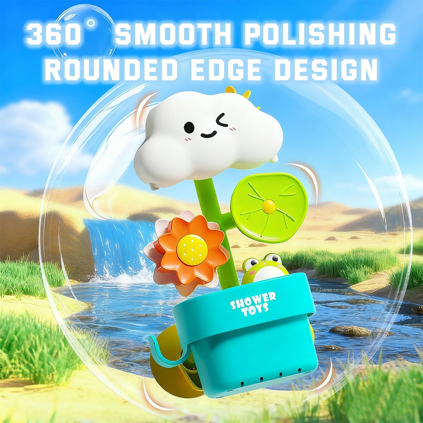 TXTLDB Bath Toys for Toddlers 1-3, Cloud Rain Watering Toy with Rising Frog & Spinning Lotus - Interactive Sensory Play for Bathtub, Educational Gift for Baby Boys Girls 18M+