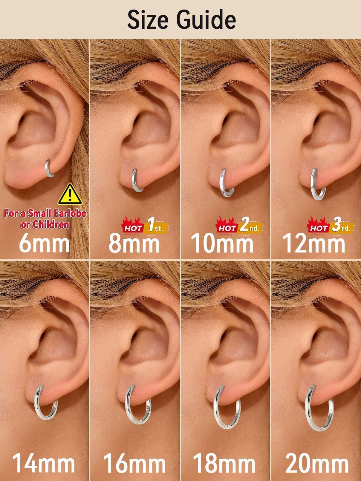 FaithHeart 925 Sterling Silver Huggie Hoop Earrings, Small Silver Hoop Earring for Women, Hypoallergenic Cartilage Earrings for Women 8mm