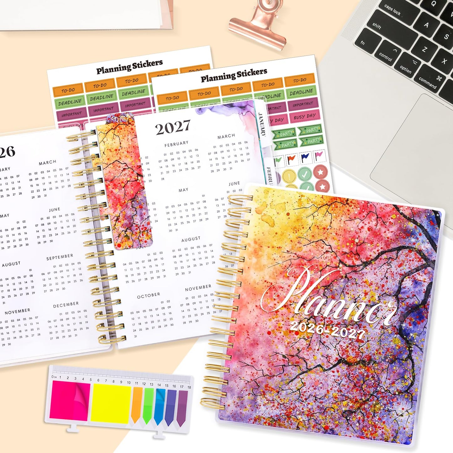 Planner 2026-2027, Large 18 Months Academic Daily Weekly Monthly Planner Yearly Agenda Jan. 2026–June. 2027, 7.9" x 9.8", Page Tabs, Separator Page, Pocket Folder, Bookmark, Stickers, Sticky Note Set
