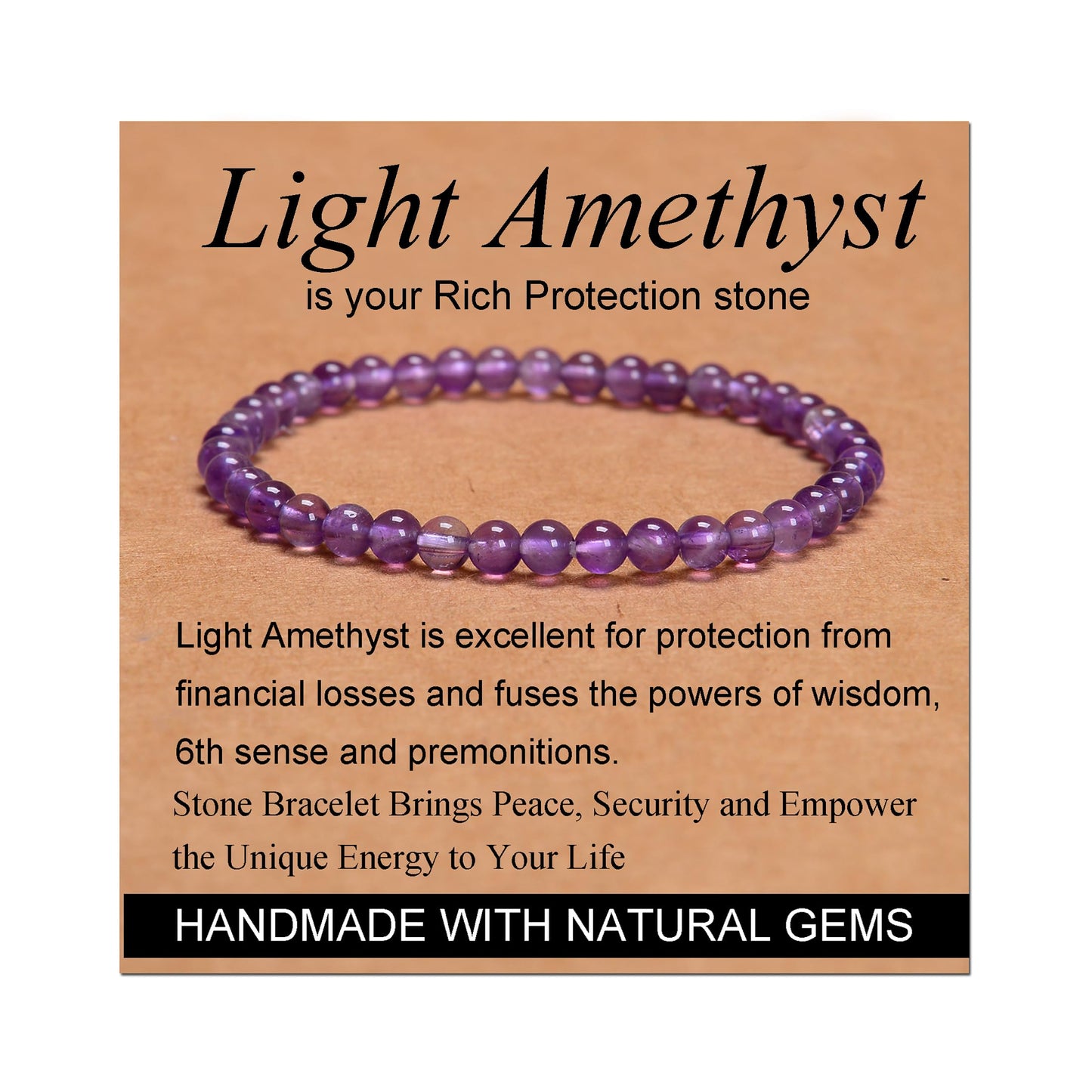 MASSIVE BEADS Light Amethyst - Rich Protection - Handmade Handmade Yoga Stretch Elastic Bracelet Natural Stone Crystal Healing Power Energy Gifts for Unisex Adult 4mm