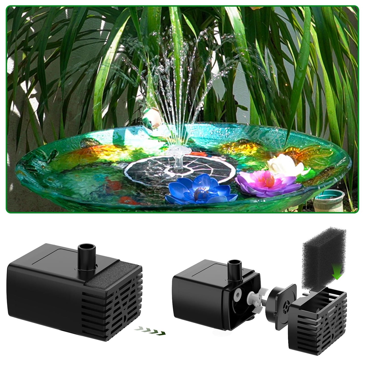 AISITIN 3.7W Solar Bird Bath Fountain Pump, 7.1" Solar Powered Water Fountain Pump for Garden, Ponds, Pool, Fish Tank, Aquarium and Outdoor