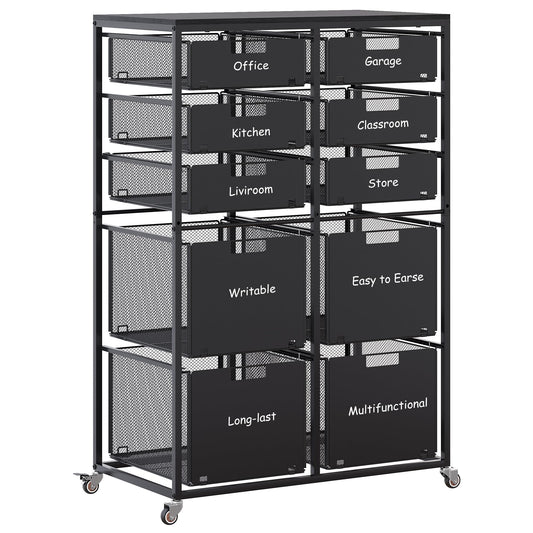 EasyPAG Rolling Cart with Drawers, 10 Drawer Multipurpose Mobile Utility Storage Craft Cart, Metal Filing Cabinet for Home Office, Black