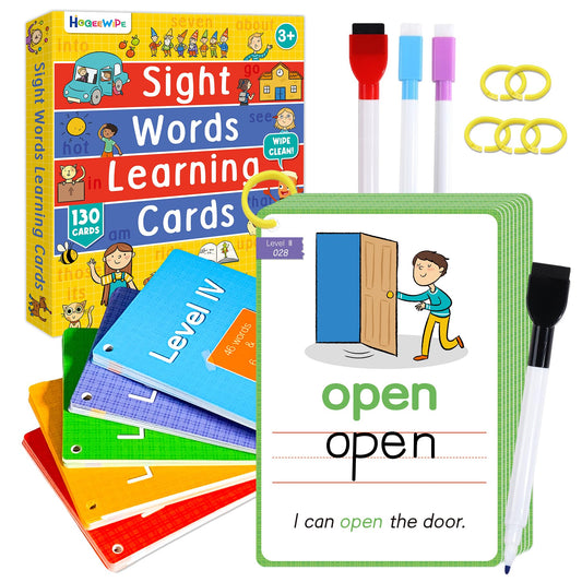 HOQEEWIPE Sight Words Flash Cards Kindergarten, Reusable 250 Dolch Sight Word Games to Learn to Write, Speak and Spell-Homeschool Supplies, Essential Preschool Learning Activities for Kids Ages 3-5