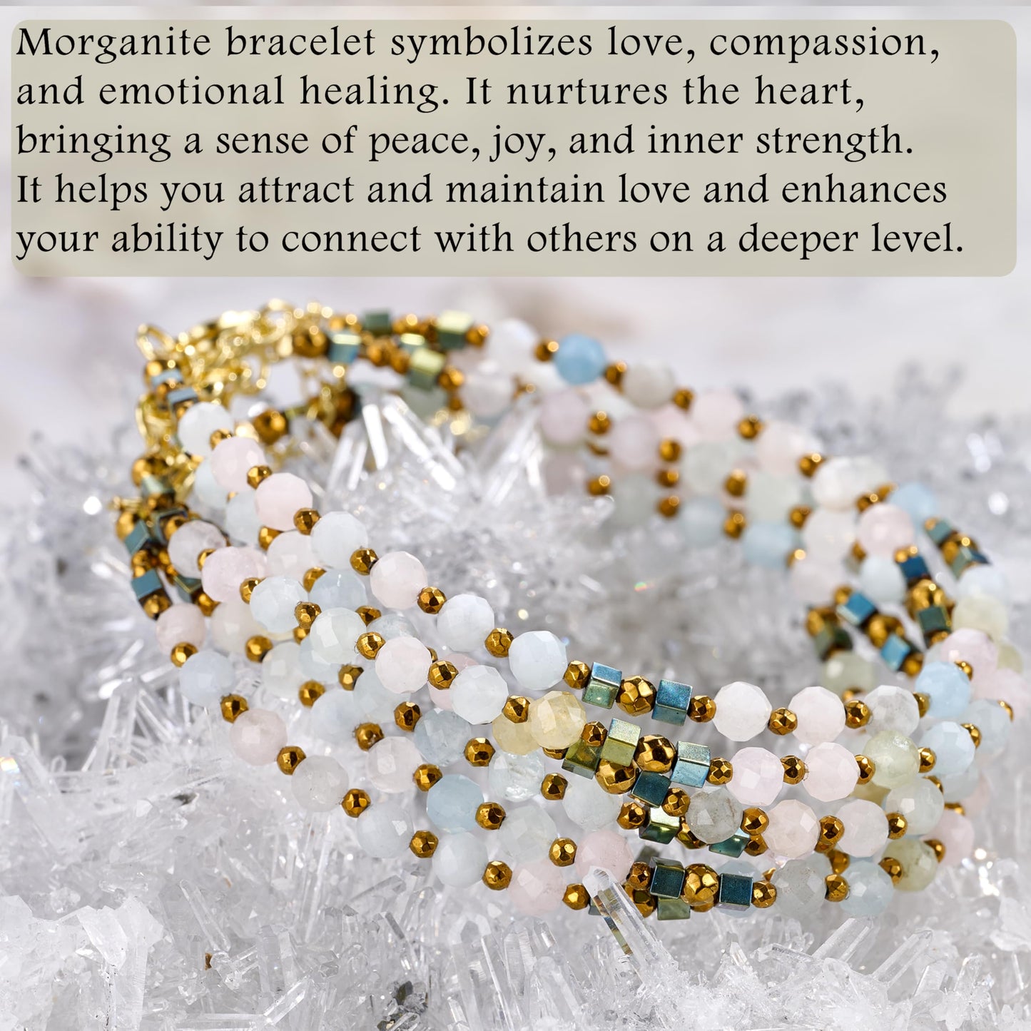 Farfume Morganite - Inner Strength - Crystal Beaded Bracelets, Chakra 4mm Natural Stone Beads Bracelets, Gemstone Spiritual Jewelry Gifts for Mother's Day