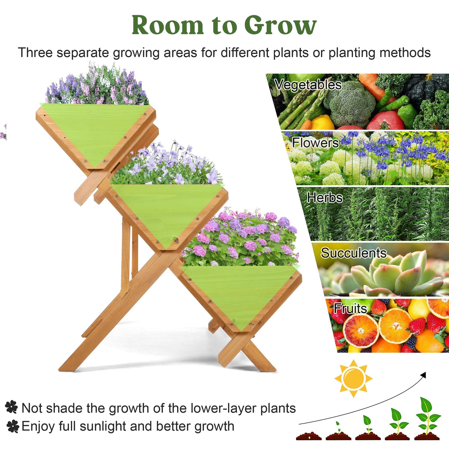OIPRTGFJ 3 Tiers Wooden Vertical Raised Garden Bed with Legs,Brown Planter Raised Beds Kit for Flowers Herbs Vegetables, Natural… (Medium)