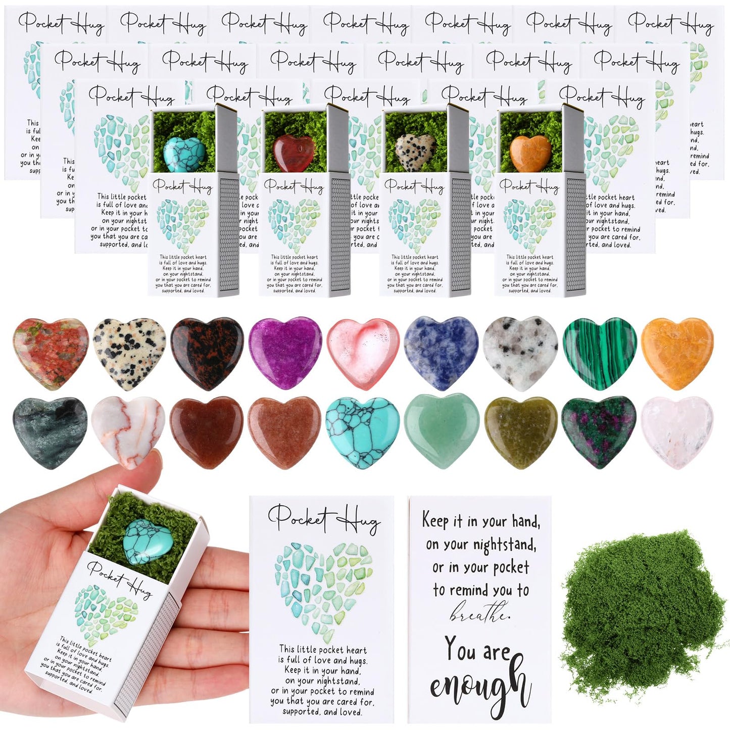 Motipuns 60 Sets Mother's Day Pocket Hug Tokens Bulk Heart Natural Stones Heart Emotional Inspirational Bulk Gifts Positive Cards Thank You Gifts for Office Employees Coworkers Appreciation