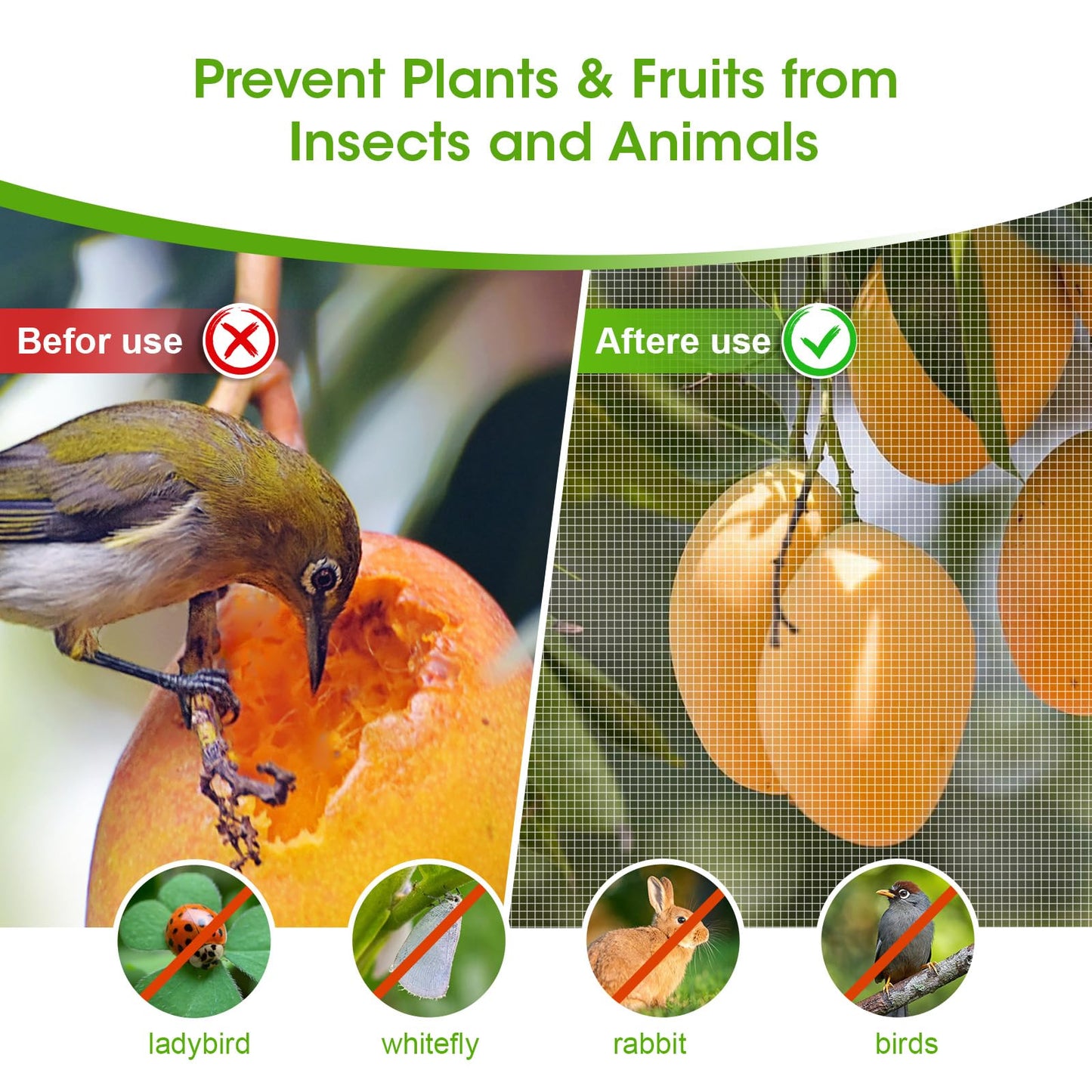 10x35Ft Garden Netting for Raised Bed, Thickened 60 Mesh Bird Netting for Garden Protection, Mesh Insect Row Covers for Plant Pest Barrier Fruits Flowers Crops Greenhouse Protect from Birds Bugs