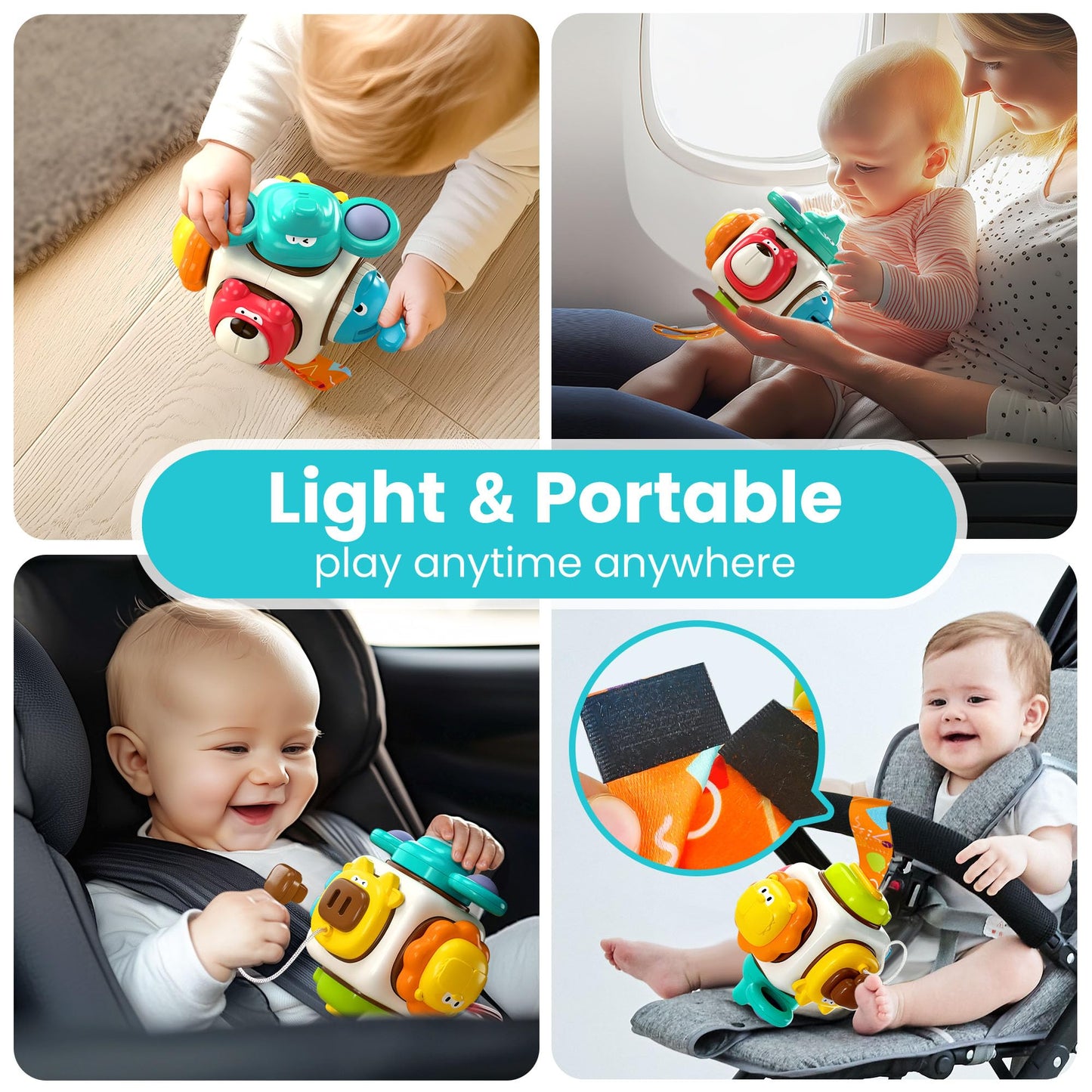iPlay, iLearn 6 in 1 Baby Busy Board Cube, Montessori Sensory Toy Toddler 1-3, Infant Carseat Plane Travel, Kid Animal Cube Learning Activity, Easter Birthday Gift 6 9 12 18 Month 1 2 Year Girl Boy