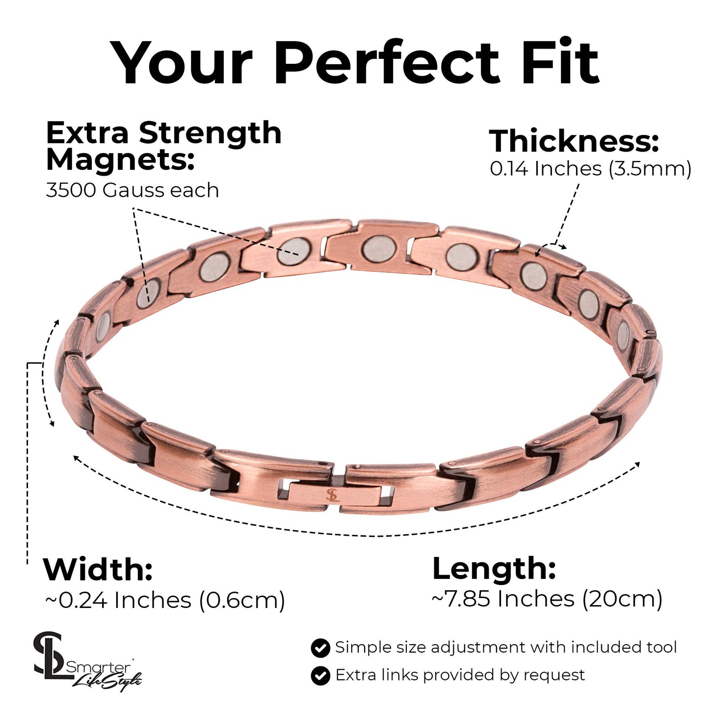 Smarter LifeStyle Elegant Copper Magnetic Bracelet for Women - Adjustable Bracelet Length with Sizing Tool for Perfect Fit, Magnetic Bracelets for Women, Womens Copper Bracelet