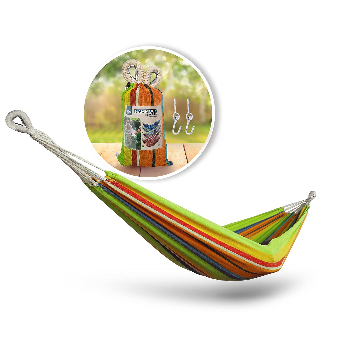 Bliss Hammocks BH-400-GC 40" Wide Hammock w/Hand-Woven Rope Loops & Hanging Hardware, Outdoor, Patio, Backyard Durable, Cotton and Polyester Blend, 220 Lbs Capacity, Guacamole