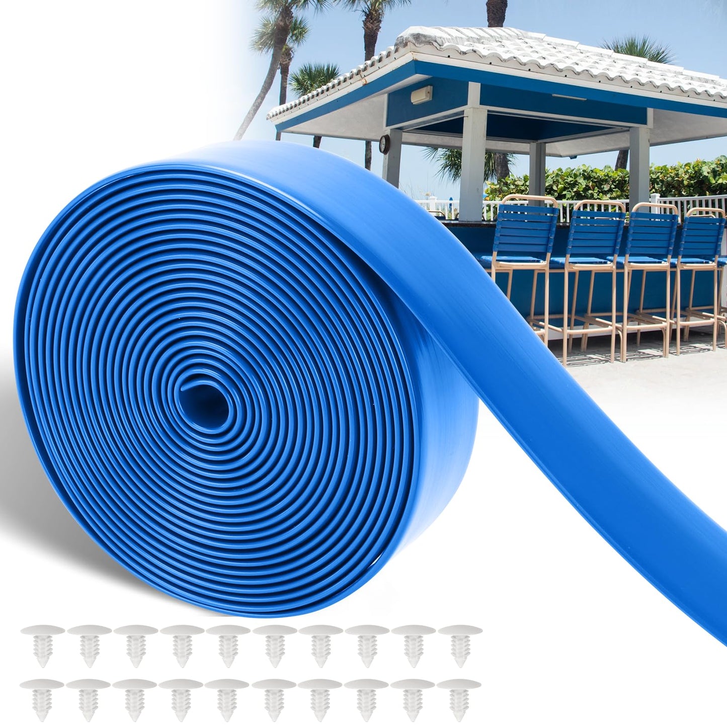 LukLoy 2" Wide 20ft Long Vinyl Straps for Patio Chairs Repair DIY + 20 Rivets, Replacement Straps for Lawn Chairs Patio Garden Balcony Outdoor Lounge Dining Furniture Repair, Blue