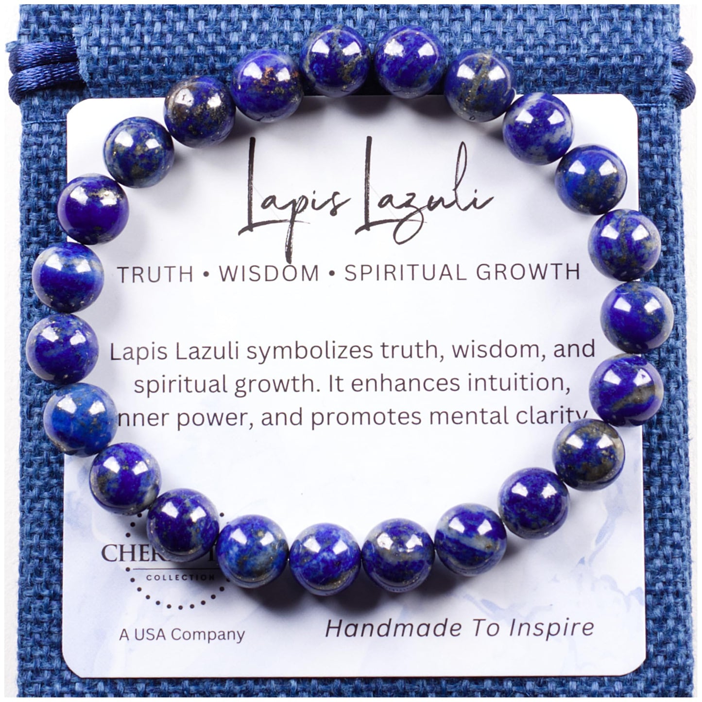 Cherry Tree Collection Lapis Bracelet – Genuine Blue Lapis Lazuli Beaded Bracelet, Handmade 8mm Stone Bracelet for Men & Women, Healing & Positive Energy, Sizes S/M/L, Gift Ready (Medium)