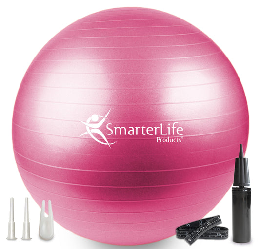 SmarterLife Exercise Ball Yoga Ball for Fitness, Balance, Stability, or Pregnancy, Gym Ball for Core Workout, Physical Therapy, Yoga Ball Chair for Office, Anti-Slip Anti-Burst (65 cm, Pink)