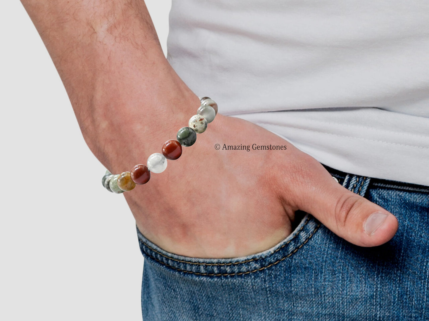 Amazing Gemstone Crystal Bracelet for Women Men's Gifts - Protection Healing Crystal Bracelet - 8mm Gemstone Beaded Stretchable Bracelet Pulseras Para Hombres Mujer Stocking Stuffers Mothers Day Gift (African Bloodstone)