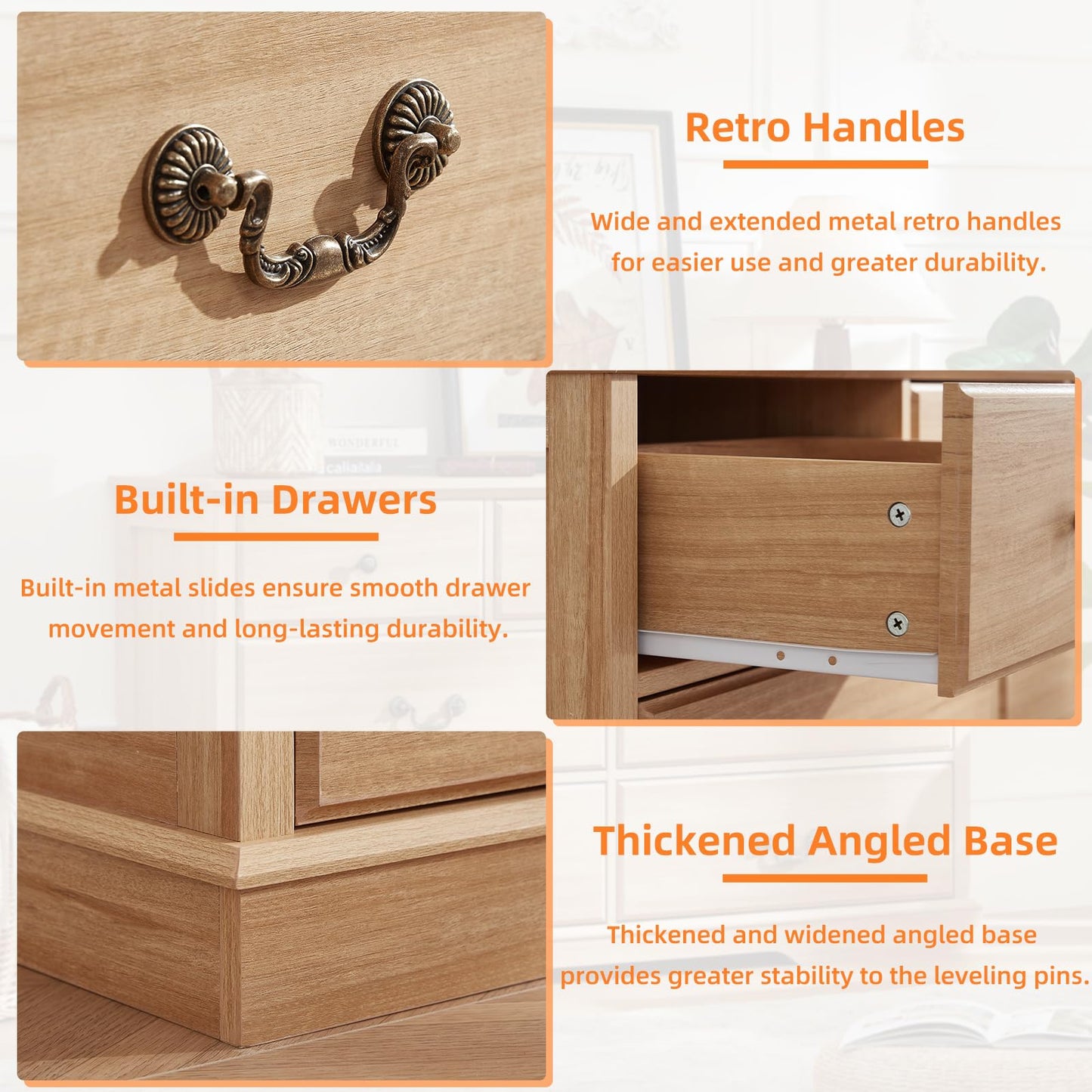 Senfarime Farmhouse 7 Drawer Dresser for Bedroom,57" Wide Wood Rustic Chest of Drawers,Farmhouse Chest of Drawers for Bedroom,Wood Drawer Organizer for Bedroom,Hallway,Natural