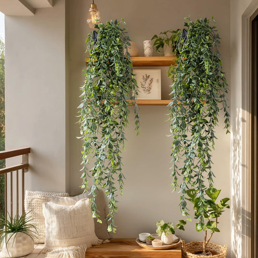 Yarmare Artificial Hanging Plant 2 Pcs Faux Plant Ivy Vine Faux Eucalyptus Vines Fake Potted Greenery for Wall Living Room Home Shelf Office Bathroom Outdoor Indoor Decor (Type 2)