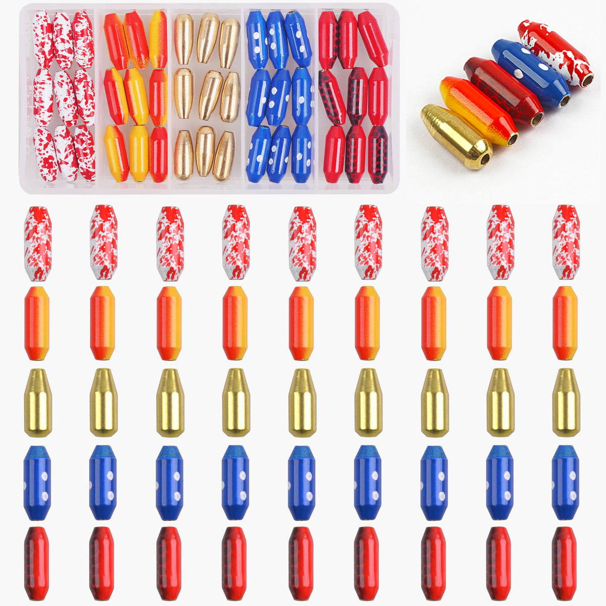 Fishing Spinner Lure Bodies Kit,45PCS Fishing Sinker Weights Brass Painted Spinner Lure Body Brass Fishing Beads Bullet Slip Sinker DIY Inline Spinner Bait Making Supplies Parts