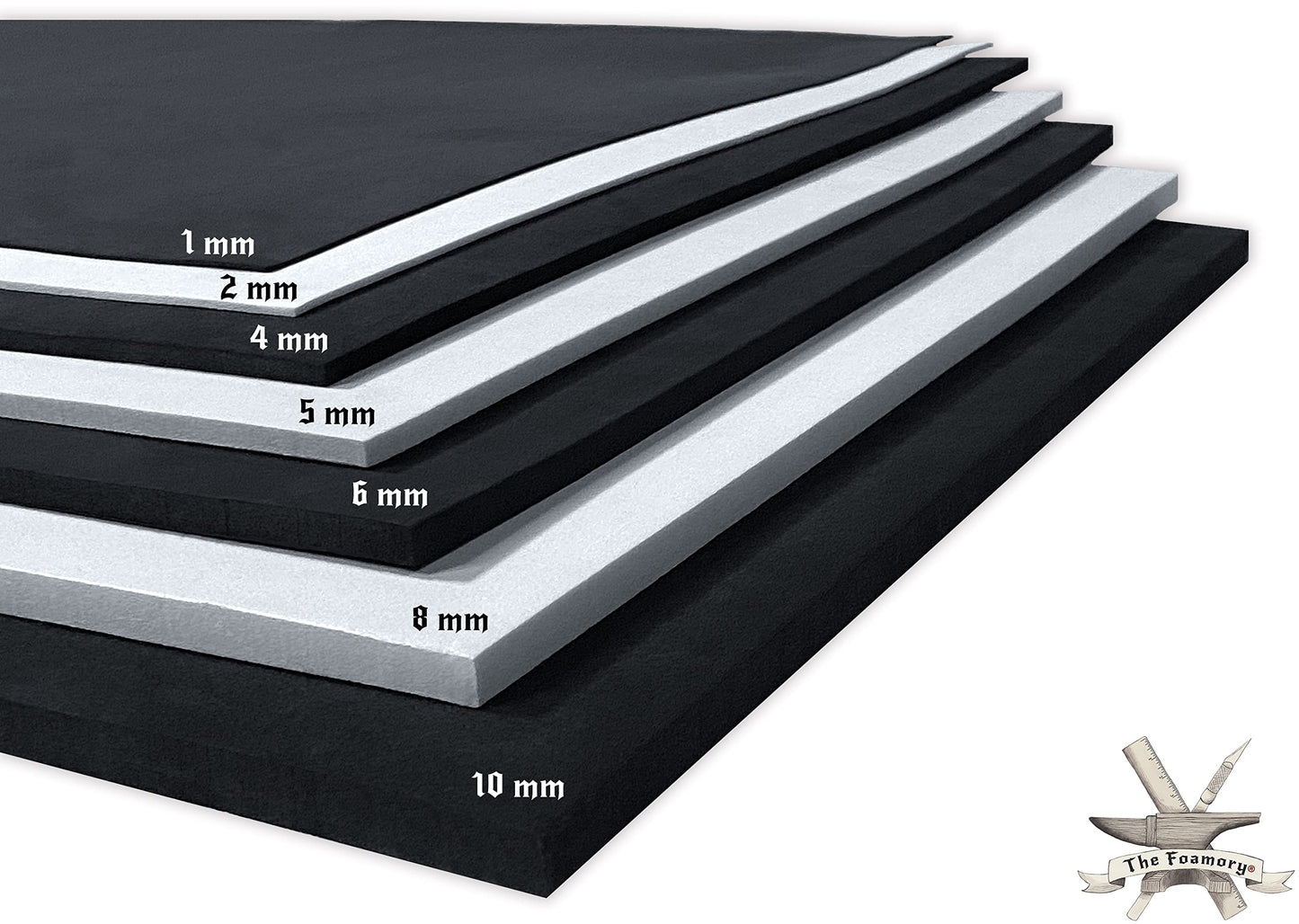 Shape Retention EVA Cosplay Foam 5mm (1mm-10mm) 14x39 inch Black or White High Density EVA Foam Sheets. Premium 85 kg/m3 Heat Shape Material for DIY Convention or Halloween Costumes by The Foamory