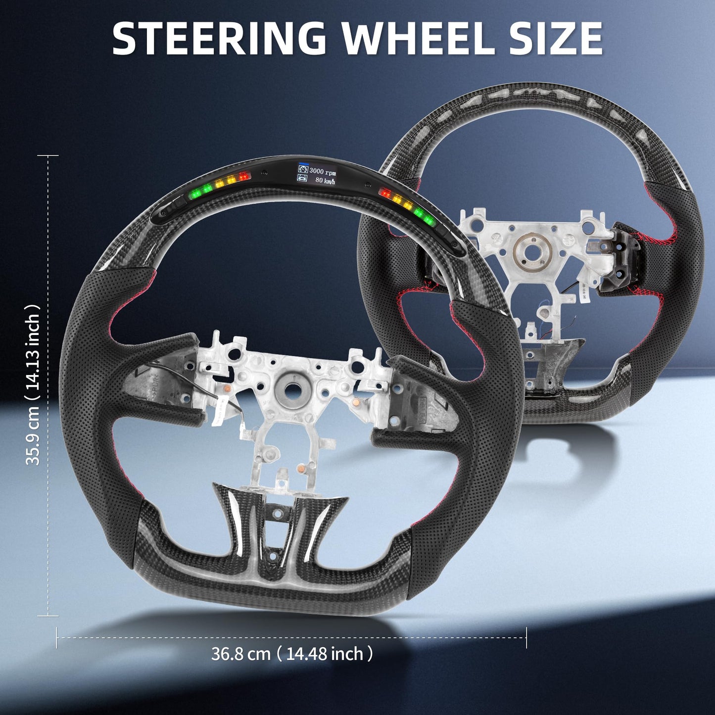 Steering Wheel for Infiniti 2014-2017 Q50 LED Display Indicator Real Carbon Fiber Steering Wheel Perforated Leather Anti-Slip for 2014-2017 Q50