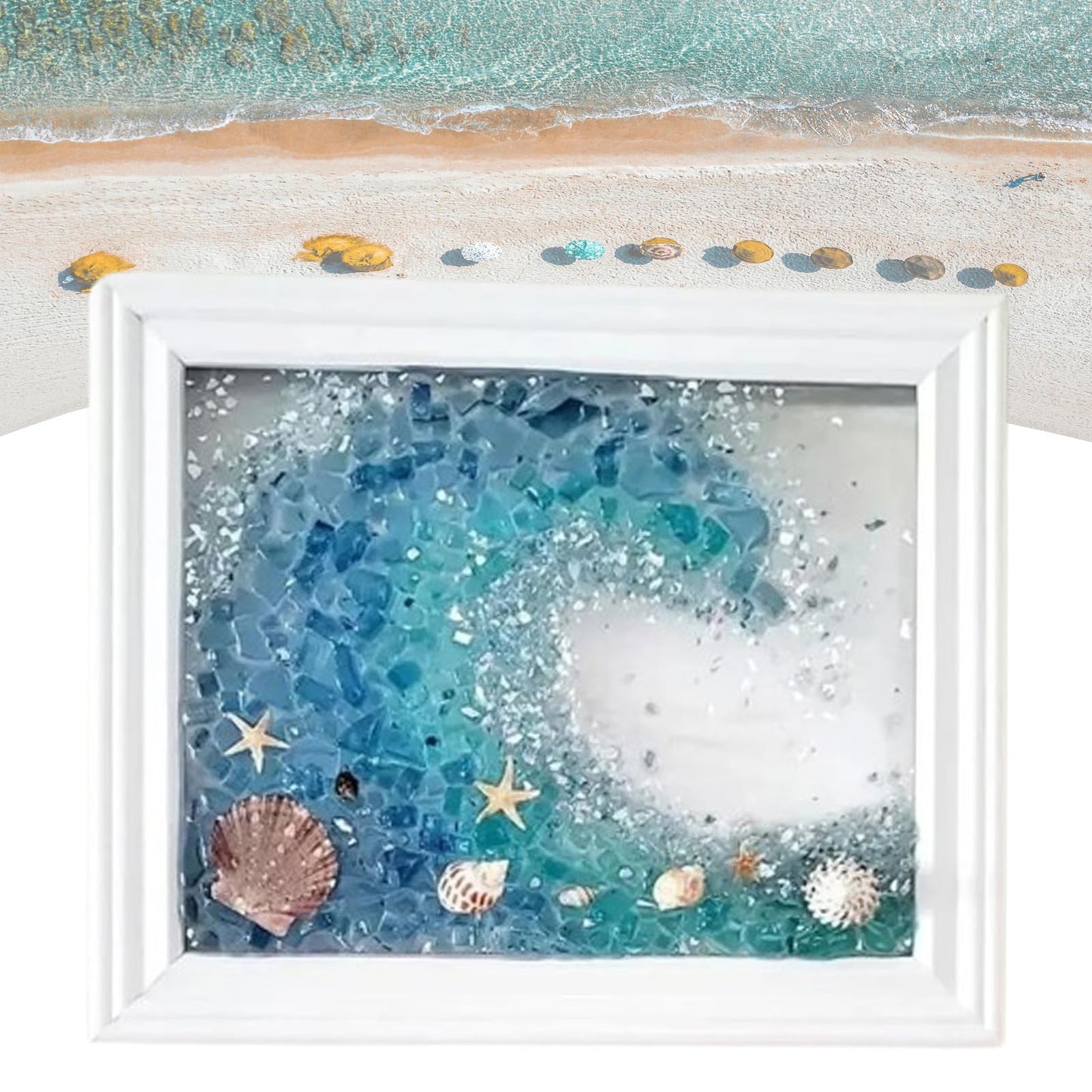 Sea Glass Art Kits, New Sea Glasss Resin Art Kits for Adults, DIY Mosaic Glass Kits, Mosaic Kits for Adults Resin Beach Art Kit for Home Decoration, Bookshelf, Office, Windowsill (L)