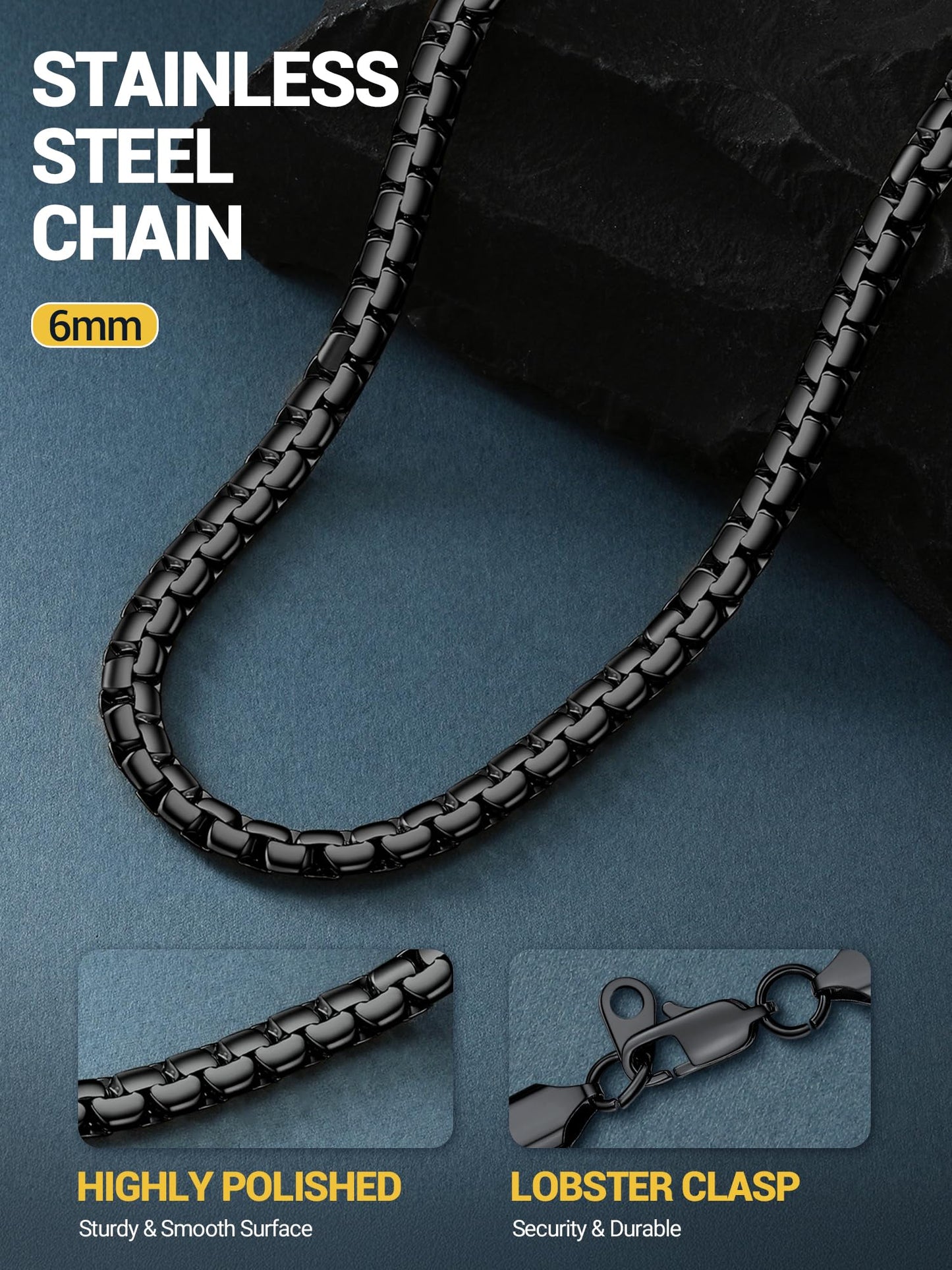 PROSTEEL Flat Link Chain Layering Necklace Mens Jewelry Minimalist Chain Statement Black Necklace for Men