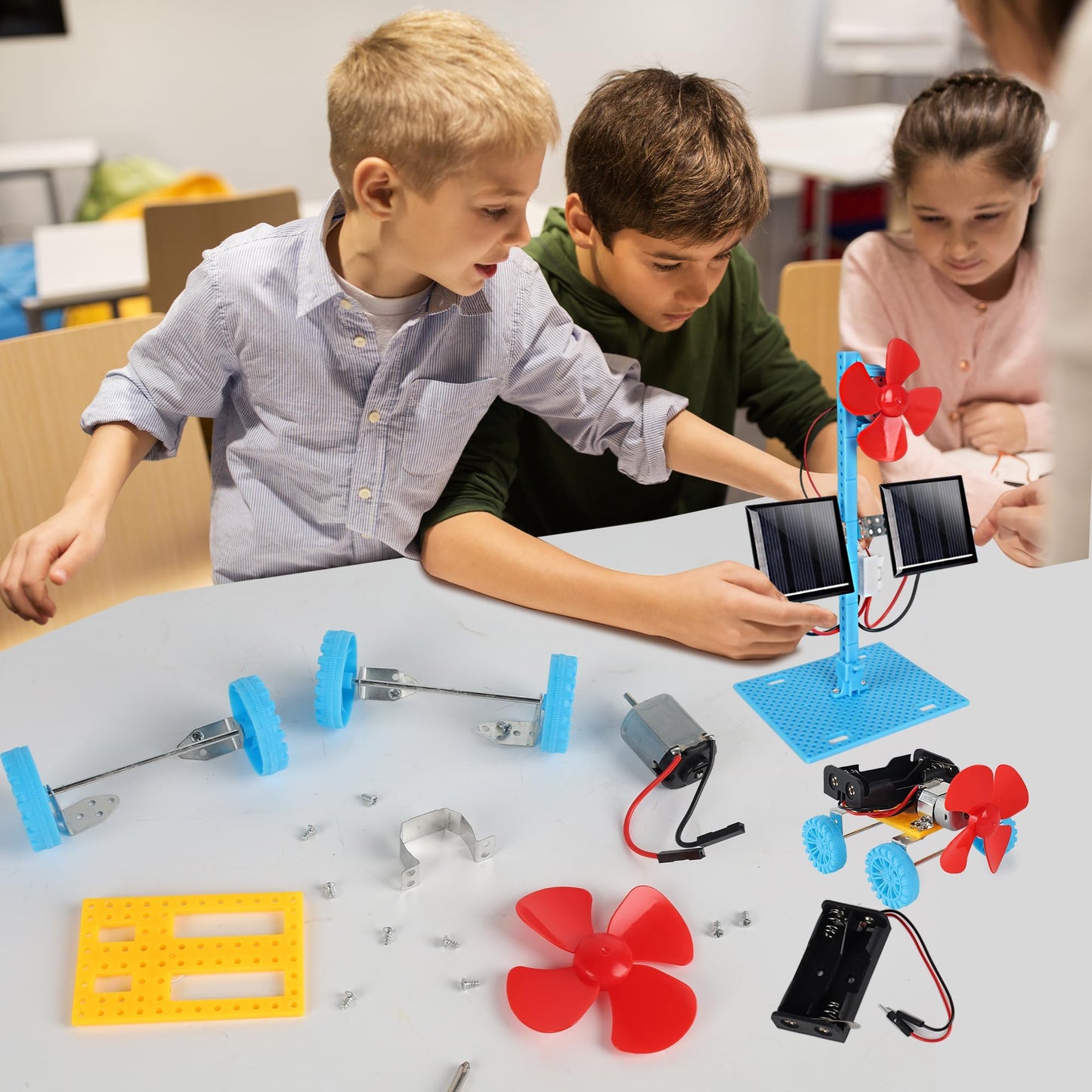 4 in 1 Solar Power & Electric Motor STEM Kits,Science Experiment Projects for Kids Beginners,Electronic Assembly Solar Powered Toy Kit,DIY Educational Engineering Experiments for Boys and Girls