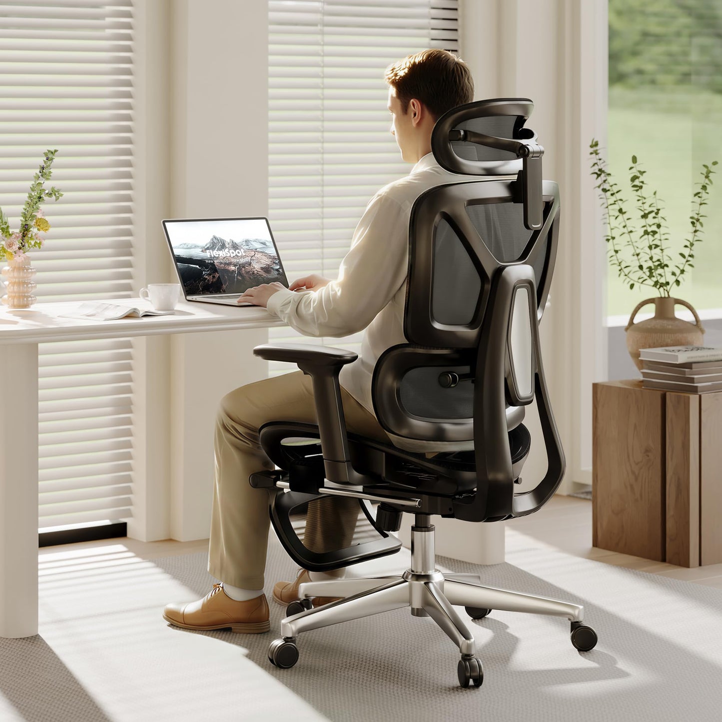 FLEXISPOT ErgoX Premium Ergonomic Office Chair with Footrest- Adjustable 3D Armrests, Dynamic Lumbar Support, Recline & Tilt Function, Mesh Seat, for Home & Office Use,Dark Grey