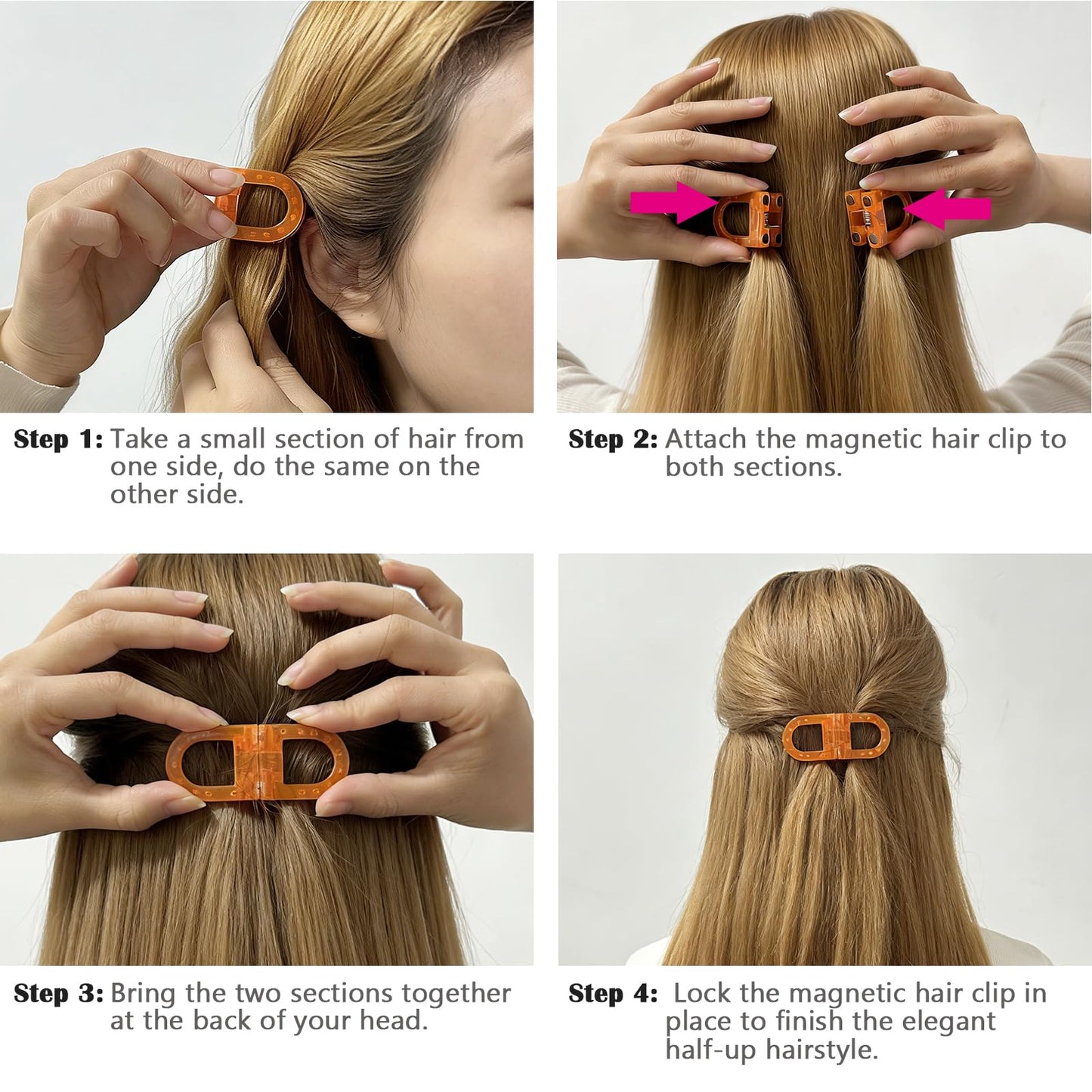 LIHELEI Magnetic Hair Clips, Seamless 2-in-1 Design Strong Hold No-Slip Hair Styling Clips for Women, DIY Cute Magnetic Seamless Hairstyling Accessories (4pcs)